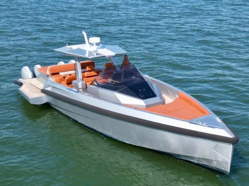 Slide: The Image of Luxury Wally 48 X yacht, 2023 model, cruising on open water with sleek design. - 14