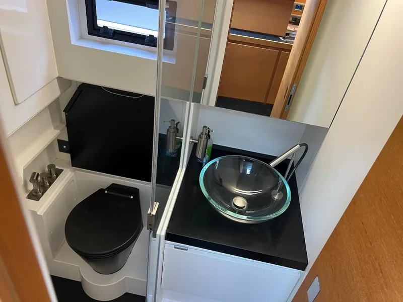 Slide: The Image of Modern bathroom in 2023 Wally 48 X yacht with glass sink and sleek fixtures. - 37