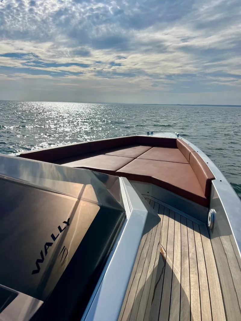 Slide: The Image of Luxury yacht Wally 48 X on calm sea at sunset. - 48