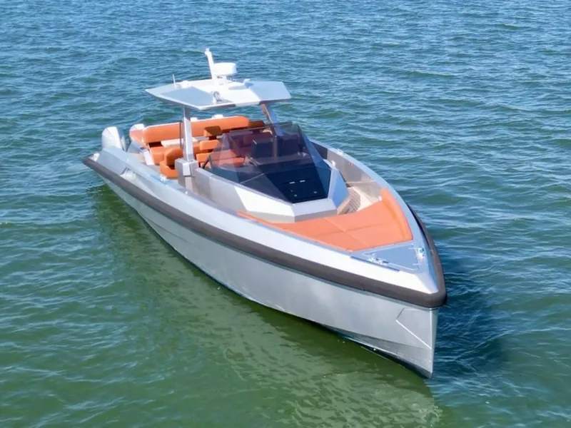 Slide: The Image of Luxury Wally 48 X yacht, 2023 model, cruising on calm blue waters. - 5