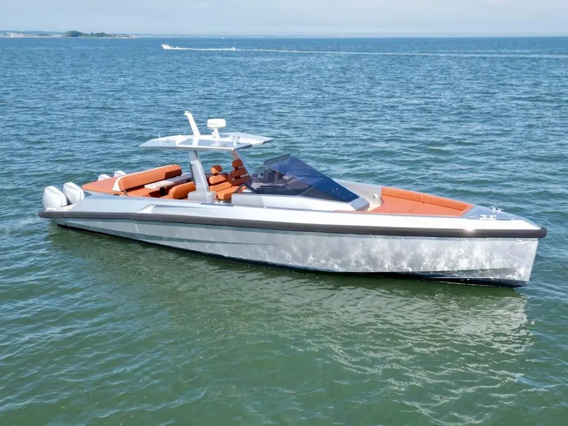 Slide: The Image of 2023 Wally 48 X luxury yacht cruising on open water. - 6