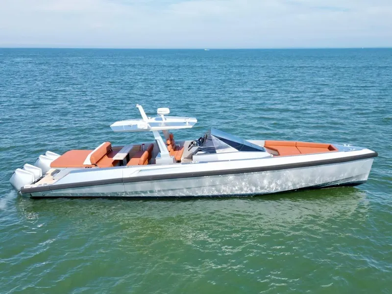 Slide: The Image of 2023 Wally 48 X luxury yacht cruising on open water. - 8