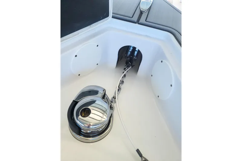 Slide: The Image of 2024 Statement 350 Open boat anchor chain and winch detail. - 14