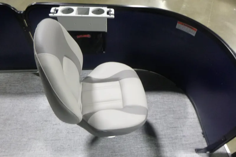 Slide: The Image of 2026 Premier 210 SunSation Angler 4 Point boat seat with cup holders, gray upholstery. - 9