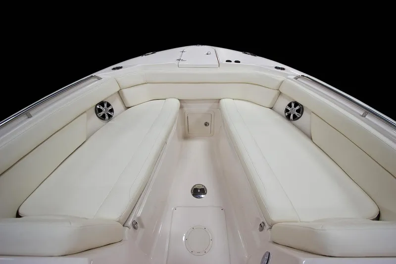 Slide: The Image of Manufacturer Provided Image: 2017 Grady-White Freedom 285 boat interior with white cushioned seating. - 10