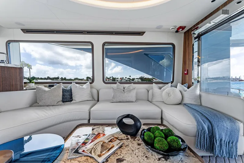 Slide: The Image of Luxurious interior of 2025 Aquitalia 78 Fly yacht with elegant seating and decor. - 6