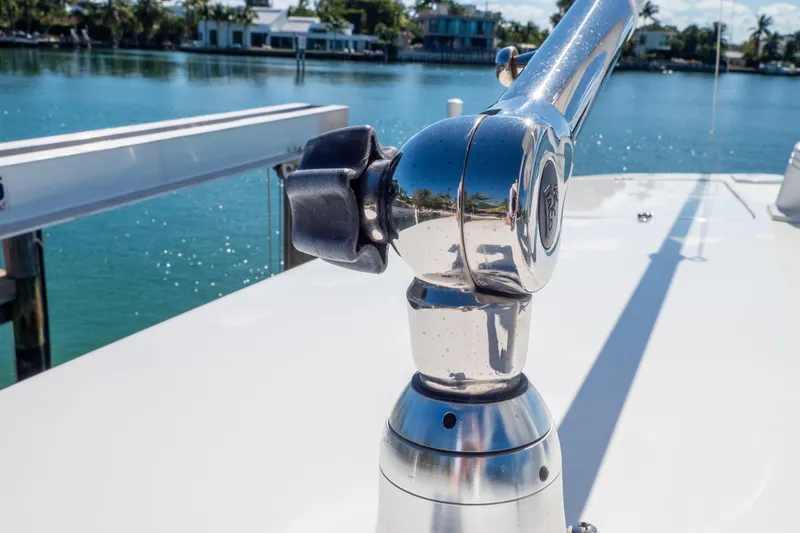 Slide: The Image of Close-up of a 2015 Intrepid 400 Center Console boat's polished metal fixture. - 106