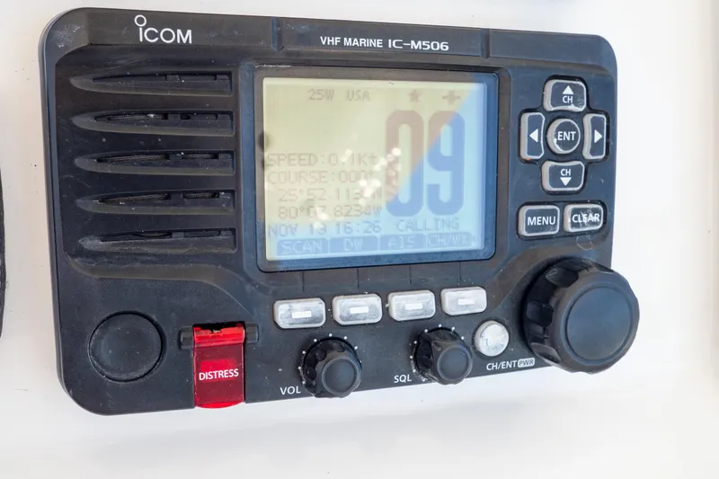 Slide: The Image of Icom VHF Marine IC-M506 radio on 2015 Intrepid 400 Center Console boat. - 76