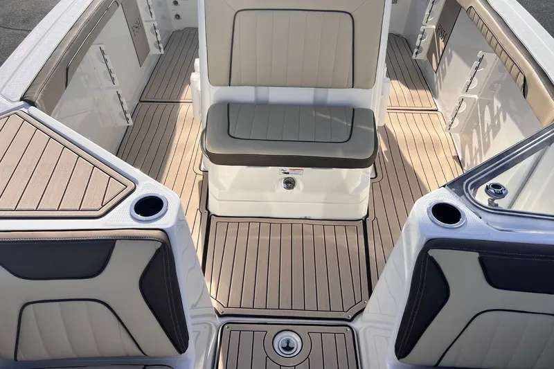 Slide: The Image of Interior of 2026 Yamaha Boats 255 FSH Sport E with sleek seating. - 16