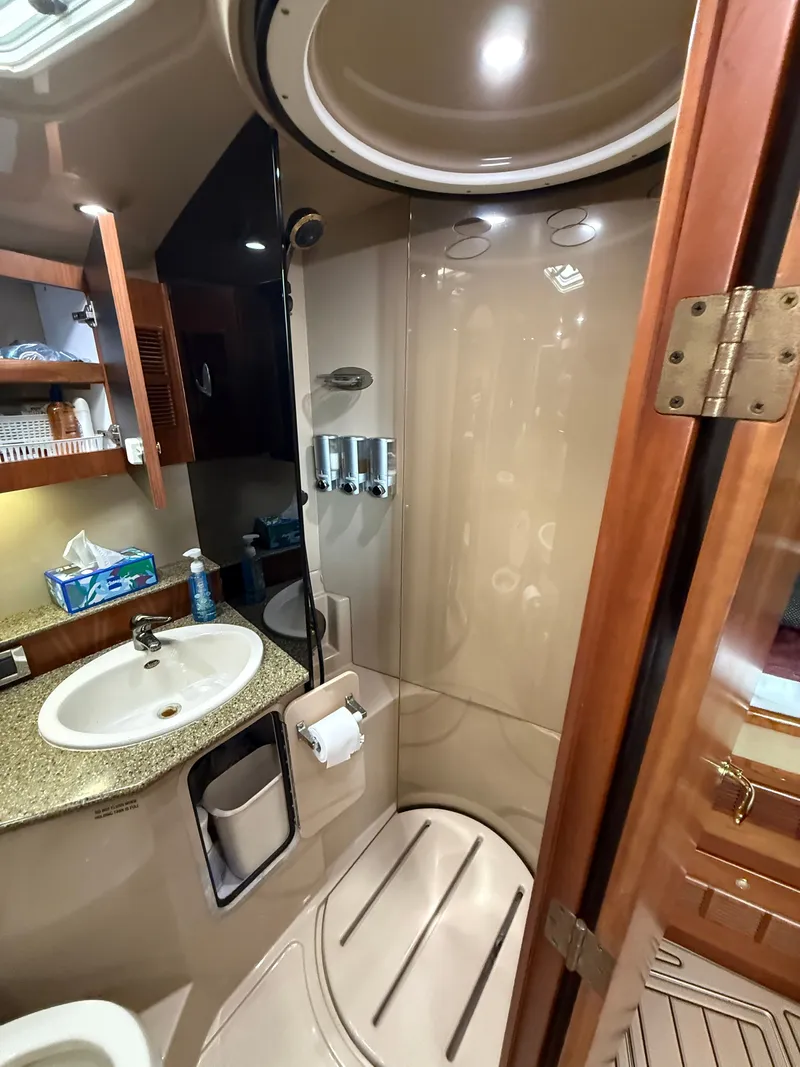 Slide: The Image of Rampage 38 Express 2002 bathroom with shower and sink. - 47