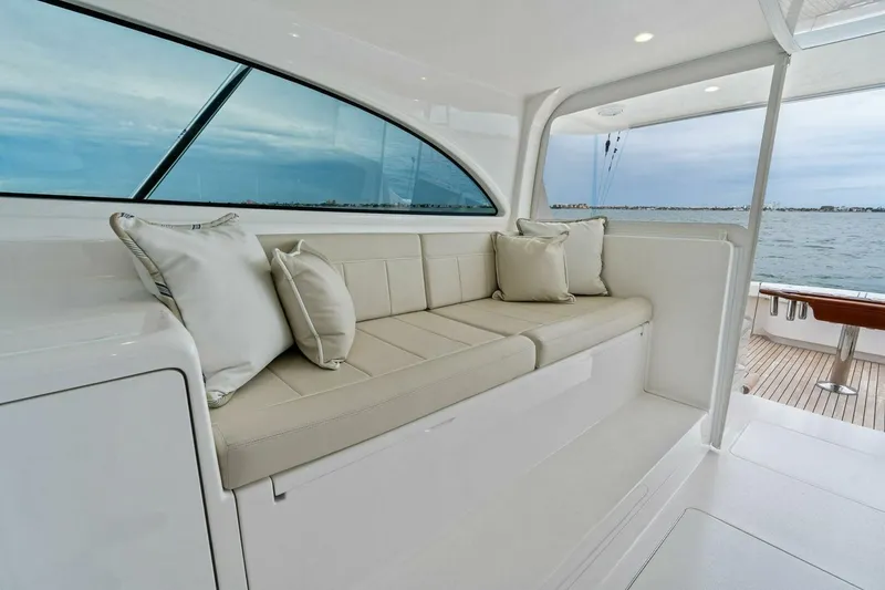 Slide: The Image of Luxurious seating area on 2021 Viking 46 Billfish yacht with ocean view. - 10