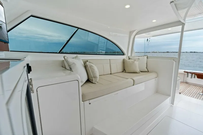 Slide: The Image of Luxurious interior of 2021 Viking 46 Billfish yacht with comfortable seating and ocean view. - 8