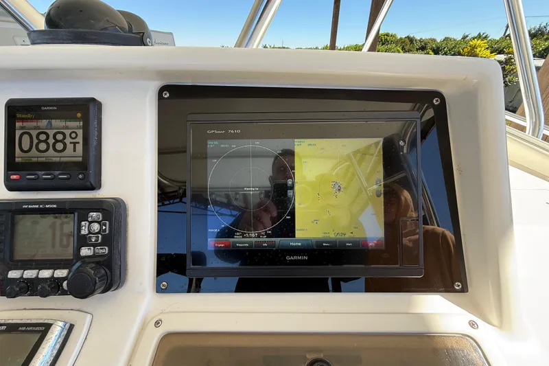 Slide: The Image of Dashboard of a 2008 Intrepid 377 Walkaround with Garmin navigation system. - 101