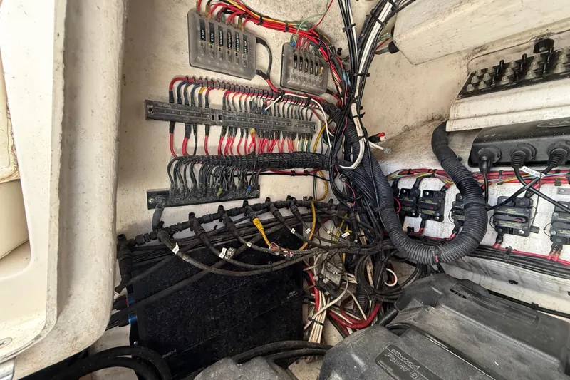 Slide: The Image of Electrical wiring and components inside a 2008 Intrepid 377 Walkaround boat. - 170