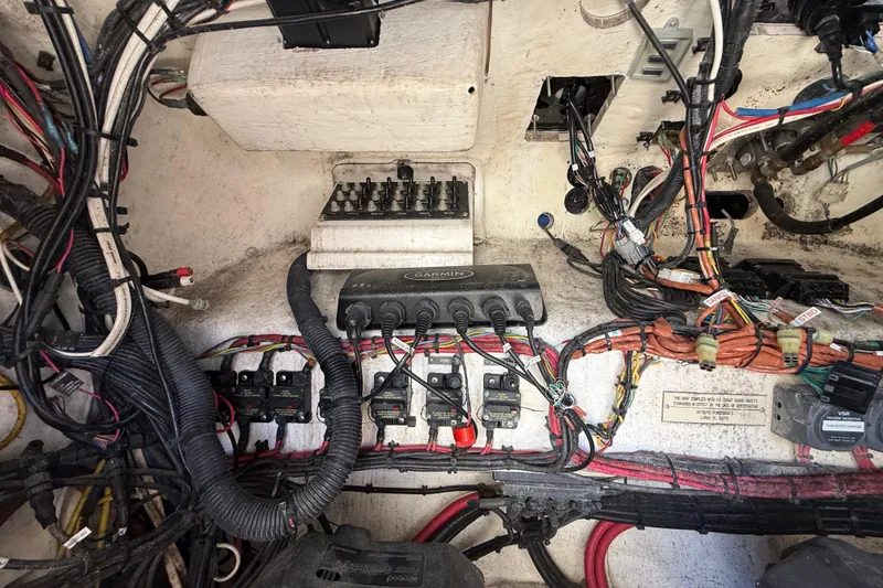 Slide: The Image of Electrical wiring and components inside a 2008 Intrepid 377 Walkaround boat. - 171