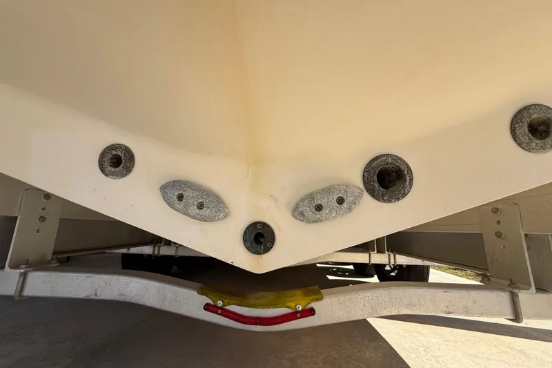 Slide: The Image of 2008 Intrepid 377 Walkaround boat hull with trailer, showing anodes and fittings. - 191