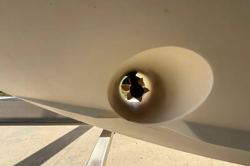 Slide: The Image of Close-up of 2008 Intrepid 377 Walkaround boat propeller tunnel. - 200