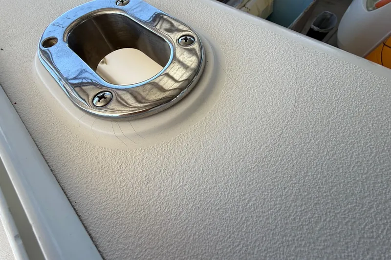 Slide: The Image of Stainless steel fitting on 2008 Intrepid 377 Walkaround boat deck. - 211