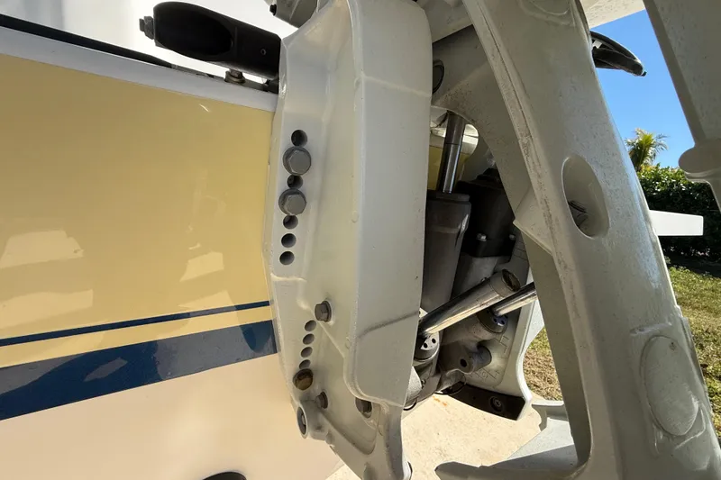 Slide: The Image of 2008 Intrepid 377 Walkaround boat detail showing engine mount and hydraulic components. - 221