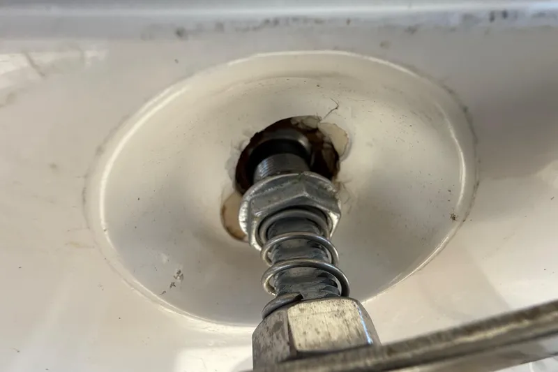 Slide: The Image of Close-up of a 2008 Intrepid 377 Walkaround boat's plumbing fixture. - 227