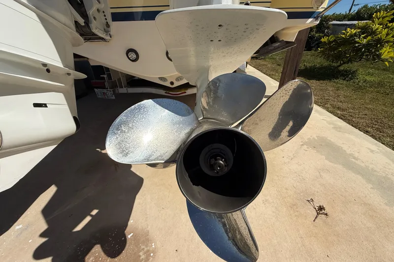 Slide: The Image of Propeller of a 2008 Intrepid 377 Walkaround boat on a sunny day. - 30