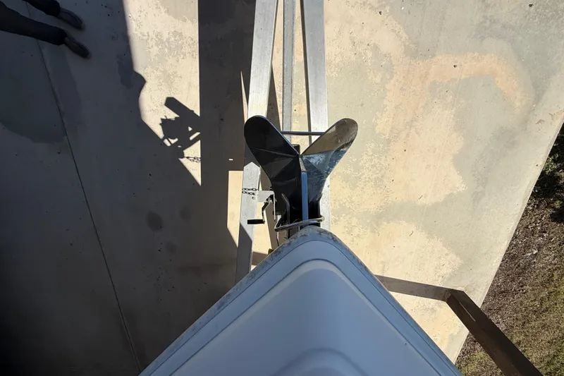 Slide: The Image of Top view of 2008 Intrepid 377 Walkaround boat anchor and bow on concrete surface. - 46