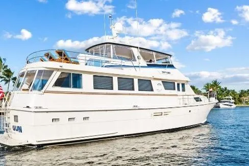 Slide: The Image of 1989 Hatteras 70 Motor Yacht cruising on a sunny day with blue skies. - 35