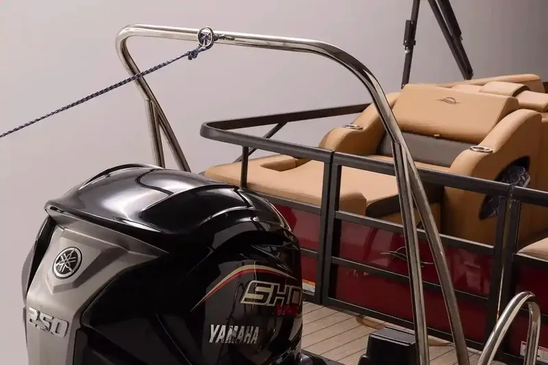 Slide: The Image of Manufacturer Provided Image: 2026 SunCatcher Fusion 324SS boat with Yamaha 250 engine, featuring luxurious seating. - 4