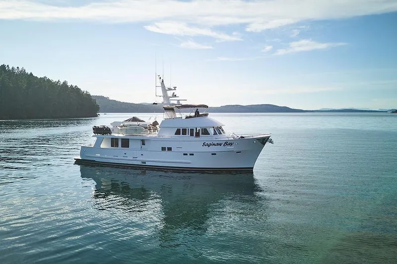 The Image of Northern Marine 75 yacht from 2000 on calm waters, scenic background. - 0