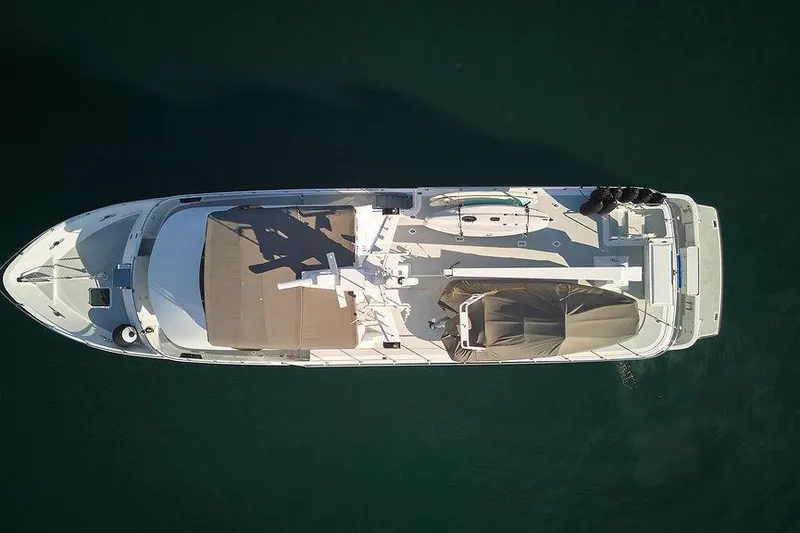 Slide: The Image of Aerial view of 2000 Northern Marine 75 yacht on calm water. - 2
