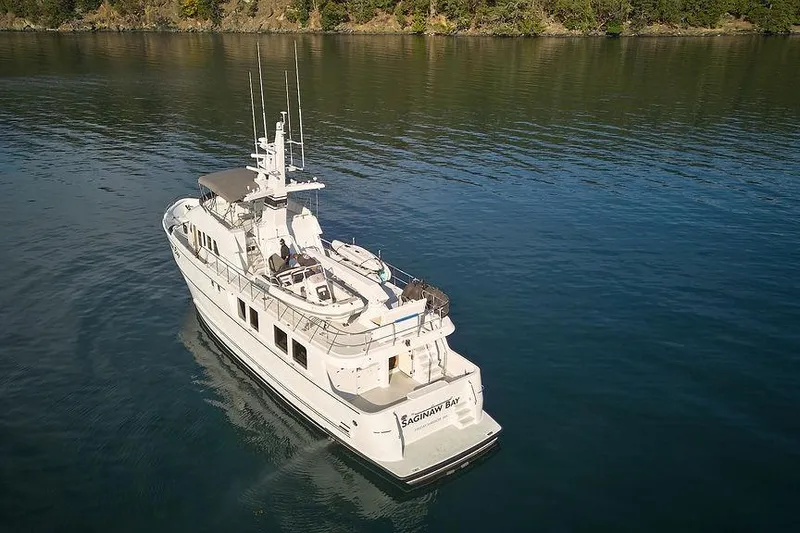 Slide: The Image of Aerial view of 2000 Northern Marine 75 yacht on calm water. - 70