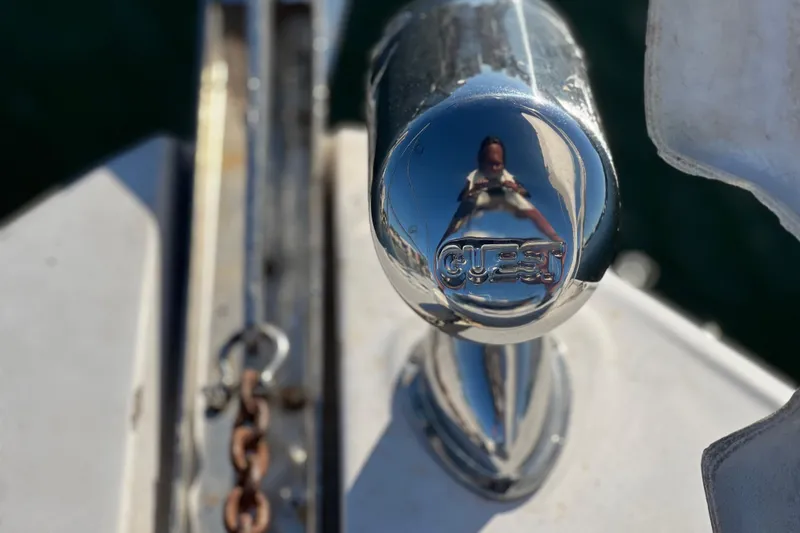 Slide: The Image of Close-up of a 2006 Four Winns 348 Vista boat's chrome detail with reflection. - 67