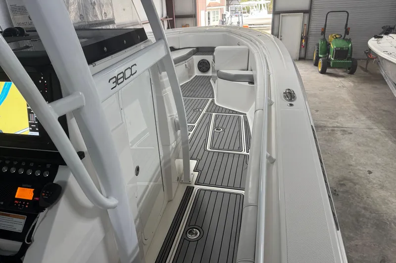 Slide: The Image of 2019 Fountain 38 Center Console boat interior with sleek design and advanced navigation system. - 30