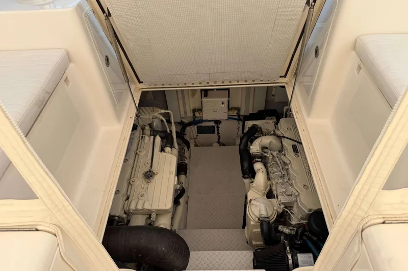 Slide: The Image of 2008 Henriques 30 Express engine compartment with dual engines and clean interior layout. - 77