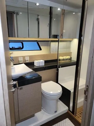 Slide: The Image of Luxurious bathroom in a 2016 Prestige 560 yacht. - 25