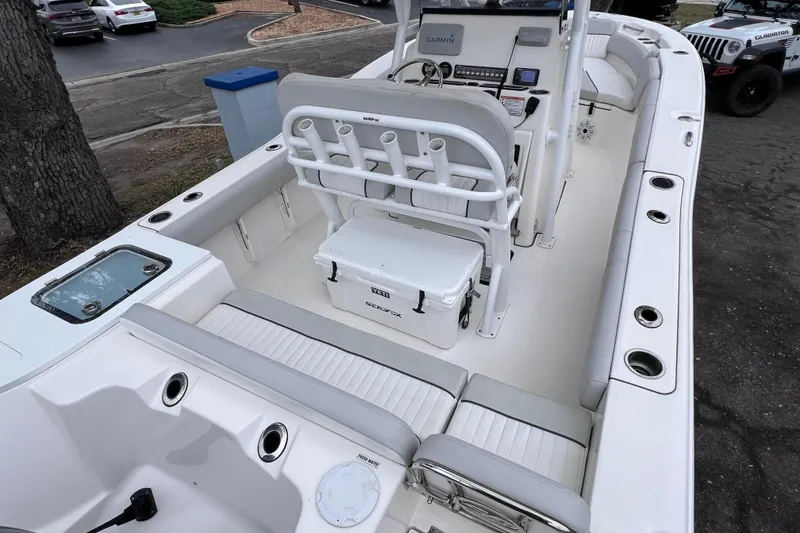 Slide: The Image of 2020 Sea Fox 228 Commander boat interior with seating and console view. - 13