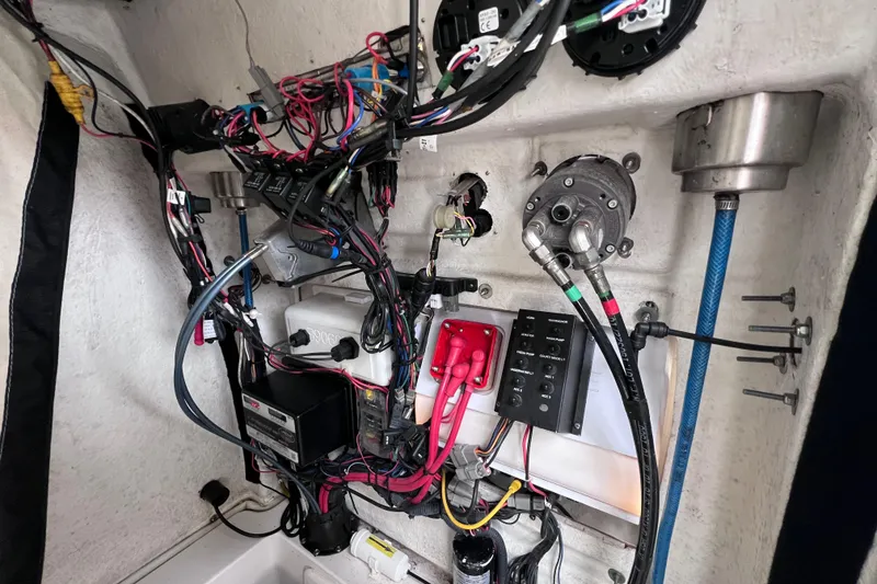 Slide: The Image of Electrical wiring and components inside a 2020 Sea Fox 228 Commander boat. - 56