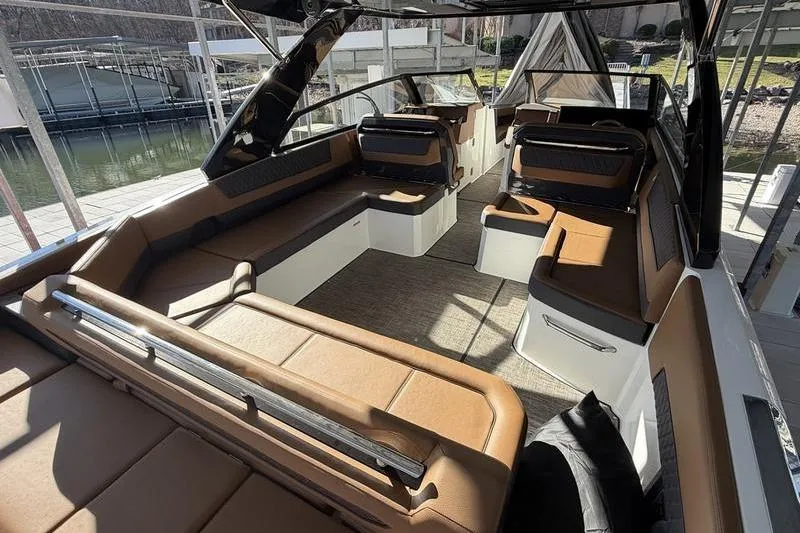 Slide: The Image of Luxurious interior of 2025 Cobalt R35 boat with spacious seating and modern design. - 9