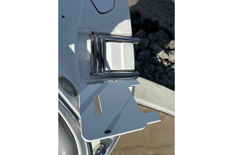 Slide: The Image of 2018 Hurricane SunDeck 2486 OB boat ladder and deck detail. - 60