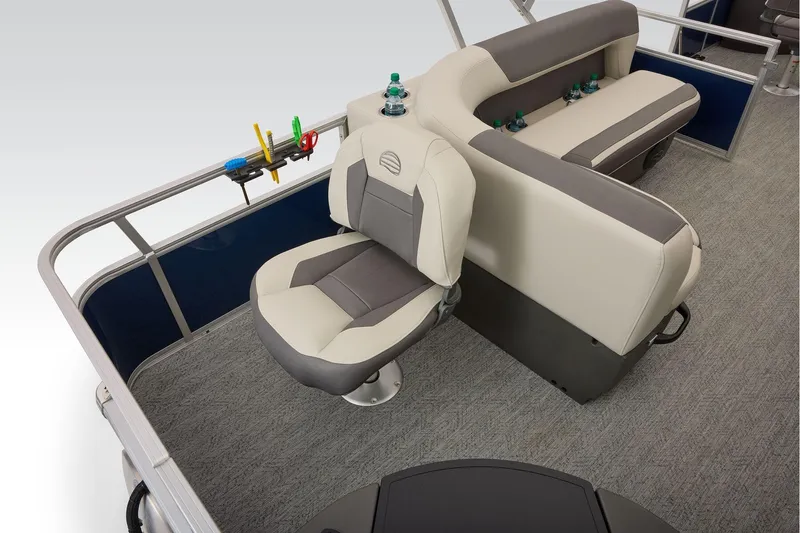 Slide: The Image of Manufacturer Provided Image: 2026 Sun Tracker Bass Buggy 18 DLX interior with seating and rod holders. - 50