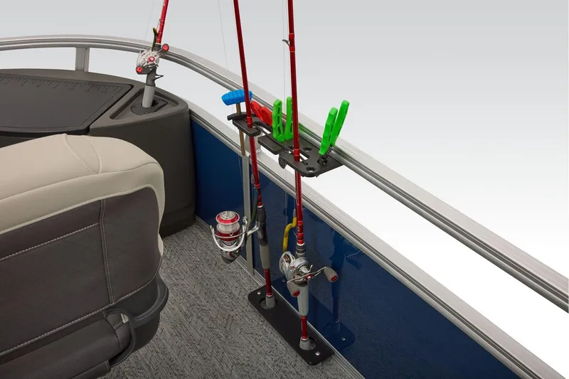 Slide: The Image of Manufacturer Provided Image: 2026 Sun Tracker Bass Buggy 18 DLX fishing rod holders and seating detail. - 52