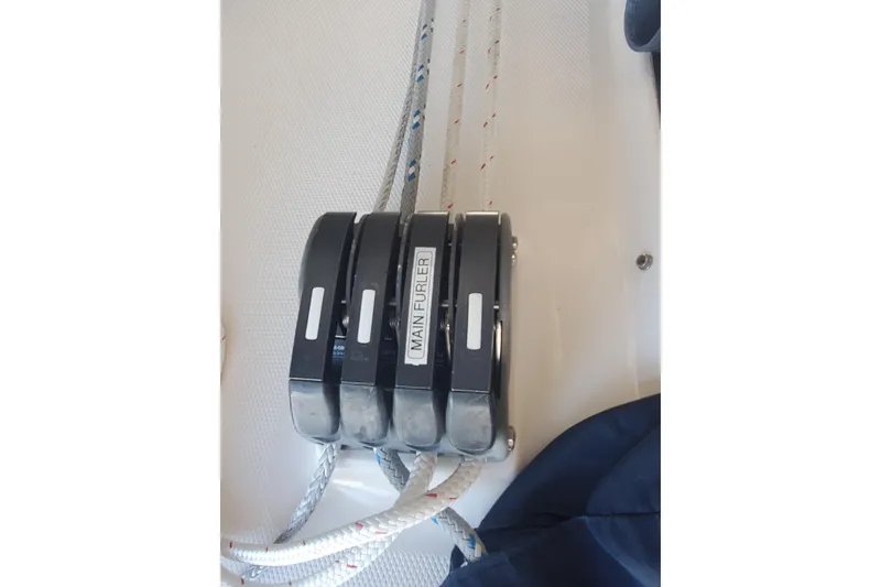 Slide: The Image of Close-up of main furler controls on 2003 Hunter 426 Deck Salon sailboat. - 35