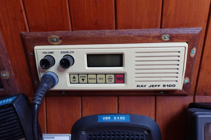Slide: The Image of Ray Jeff 5100 radio on 1985 Tayana 37 Cutter sailboat, mounted on wooden panel. - 26