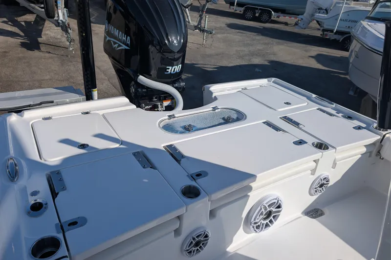 Slide: The Image of 2026 Tidewater 2500 Carolina Bay boat with Yamaha 300 engine, rear deck view. - 11