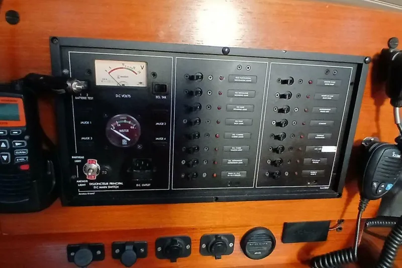 Slide: The Image of Electrical control panel on a 1994 Beneteau Oceanis 44 CC sailboat. - 71