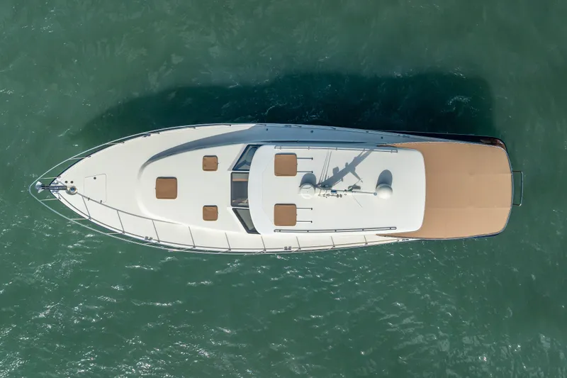 Slide: The Image of Overhead view of 2018 Palm Beach Motor Yachts PB50 on water. - 40