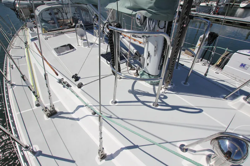 Slide: The Image of Deck view of 1998 Able Apogee 50 sailboat, showcasing rigging and fittings. - 5