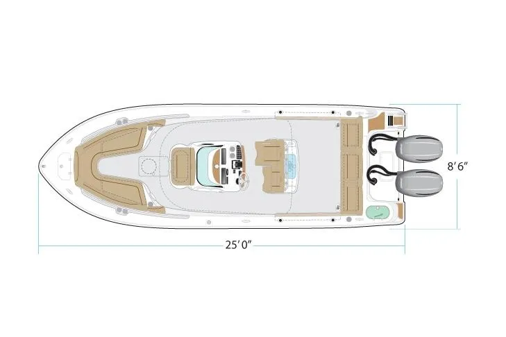 Slide: The Image of Manufacturer Provided Image: Top view of 2021 NauticStar 2602 Legacy boat layout, 25 feet long, 8.5 feet wide. - 62