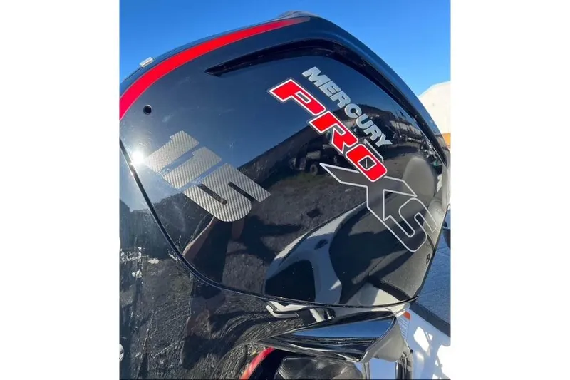 Slide: The Image of 2024 Nitro Z17 boat with Mercury Pro XS 115 engine, close-up view. - 8