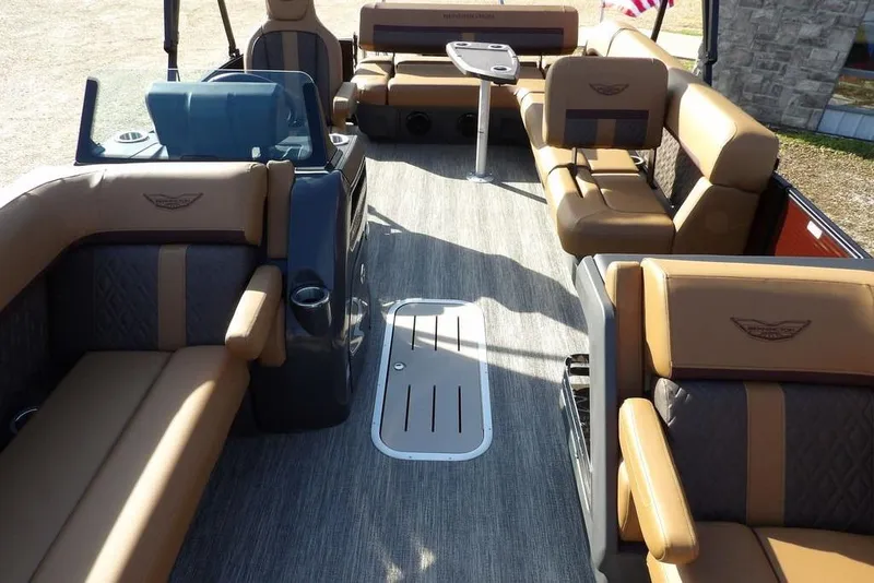 Slide: The Image of 2026 Bennington M L-Bench 22 ML pontoon boat interior with luxurious seating and modern design. - 19